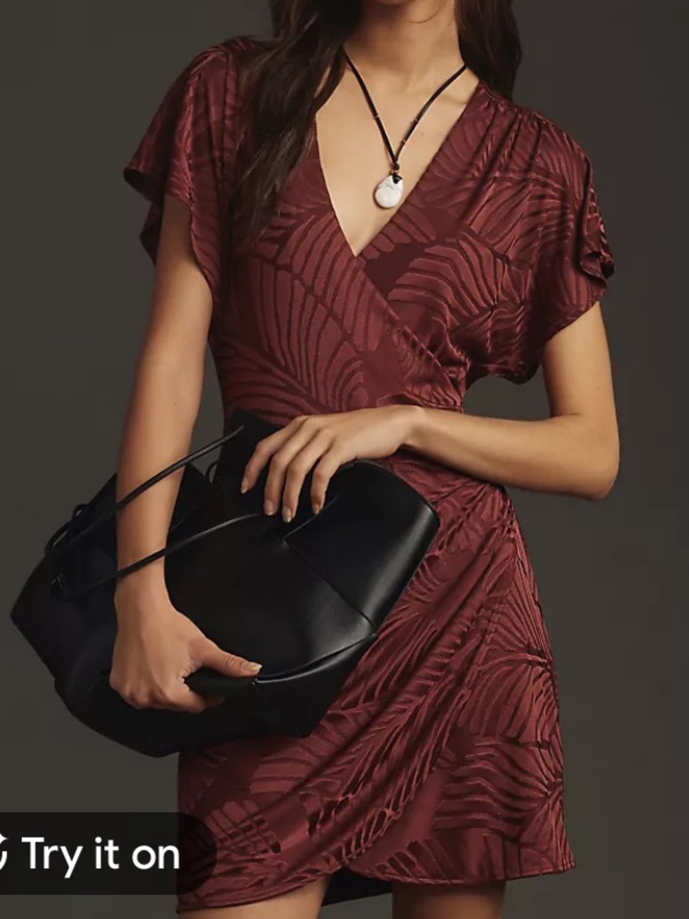 Antropologie Women’s Faux Wrap Dress in Drark Burgundy brown size M